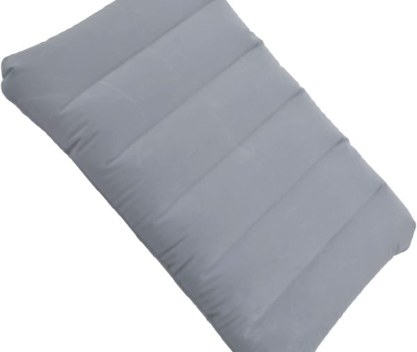 Ultralight Inflatable Camping Pillow Squared Flocked Fabric Air Pillow for Beach Hiking,Camping,Traveling,Napping,Desk Rest,Neck Lumbar Support Grey