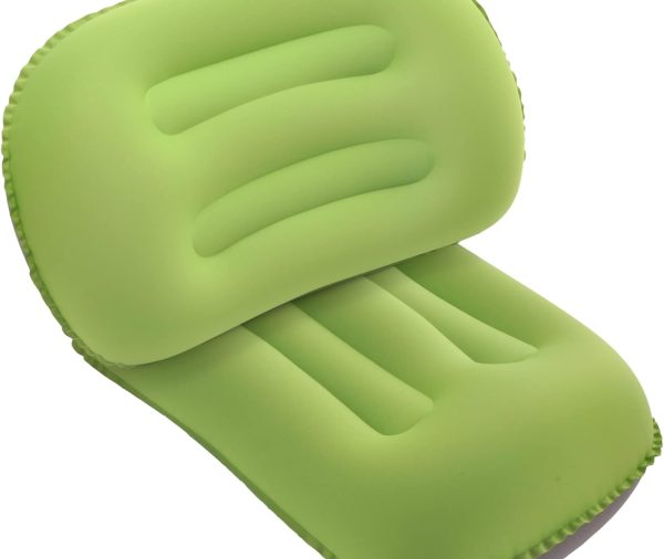 Set of 2 Inflatable Camping Pillows, Beach Pillows, 80 g, Ultralight Travel Pillow, Portable Neck Pillow for Office, Car, 46 x 30 cm (Green)