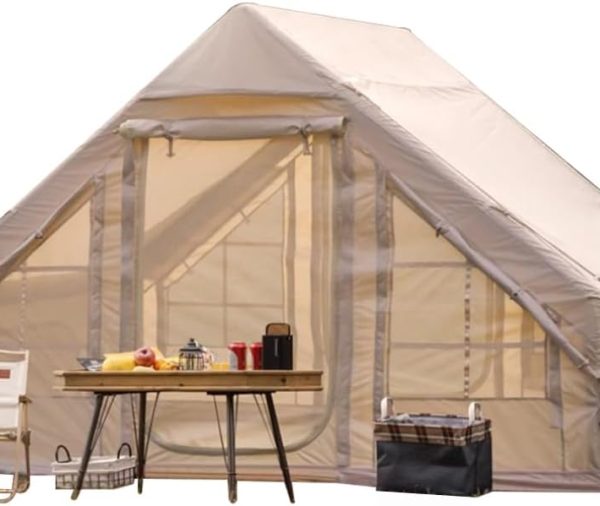 Inflatable Camping Tent with Pump, Easy Setup 4 Season Glamping Tent with High Performance Inflatable Structure, 4-6 Persons Waterproof Windproof Outdoor Self-Supporting Air Tent