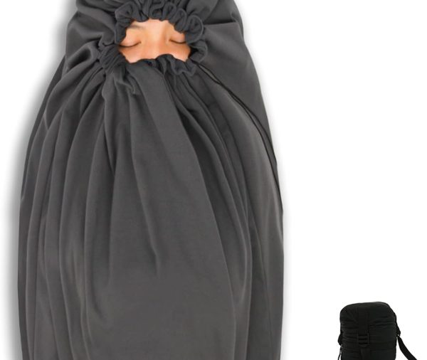 All Season Fleece Sleeping Bag Liner Adds Up to 27°F/ 15°C, Lightweight Mummy Sleeping Sack for Cold Weather and Winter Backpacking, Camping, Traveling with Drawstring Hood and Stuff Sack