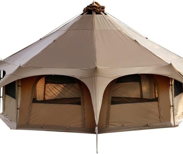 Canvas Tent Bell Tent 16.4ft*High9.2ft with Stove Jack for Glamping Family Camping Zipped Removable Floor