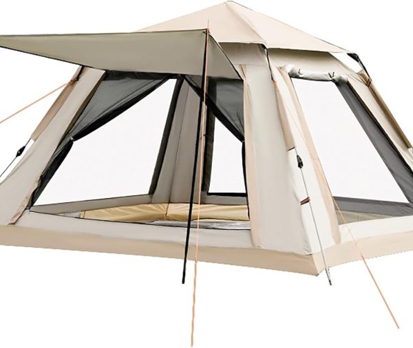 Instant Pop Up Camping Tent for 4-6 Person, 2 Mesh Windows & 2 Doors, Easy Set Up with Vestibule & Rainfly