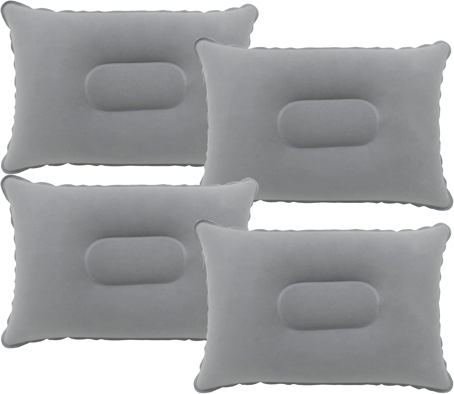 4 Pack Gray Ultralight Inflatable Pillow Small Squared Flocked Fabric Air Pillow for Beach Hiking,Camping,Traveling,Napping,Desk Rest,Neck &Lumbar Support