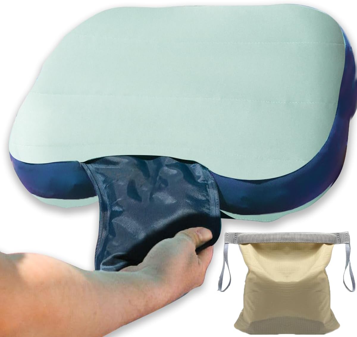 Beach Pillow, Inflatable Camping Pillow, Pool Pillow, Removable Pillowcase, Ultralight Neck and Waist Support, Suitable for Camping, Hiking, Backpacking (with Ice Pack)