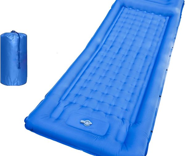 78in x 29in x 5in Camping Sleeping Pad, Upgraded Durable Waterproof Compact Traveling Air Mattress, Built-in Foot Pump, Ultralight Inflatable Sleeping Mat for Backpacking, Hiking (Blue)