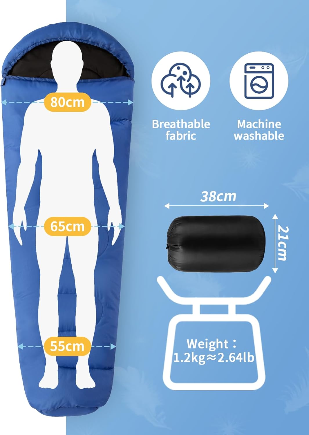 Summer Sleeping Bag for Adults | Ultralight 3 Season Sleeping Bag 1200g | Waterproof Sleeping Bags, Small Storage Size - Image 2