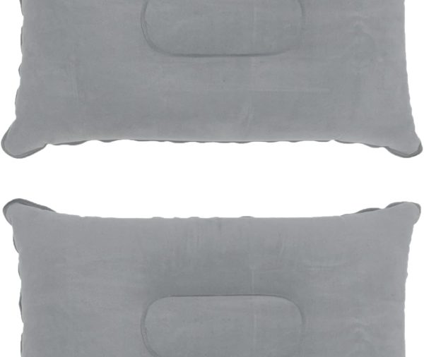 2 Pack Ultralight Inflatable Pillow Small Squared Flocked Fabric Air Pillow for Beach Hiking,Camping,Traveling,Napping,Desk Rest,Neck &Lumbar Support(Gray)