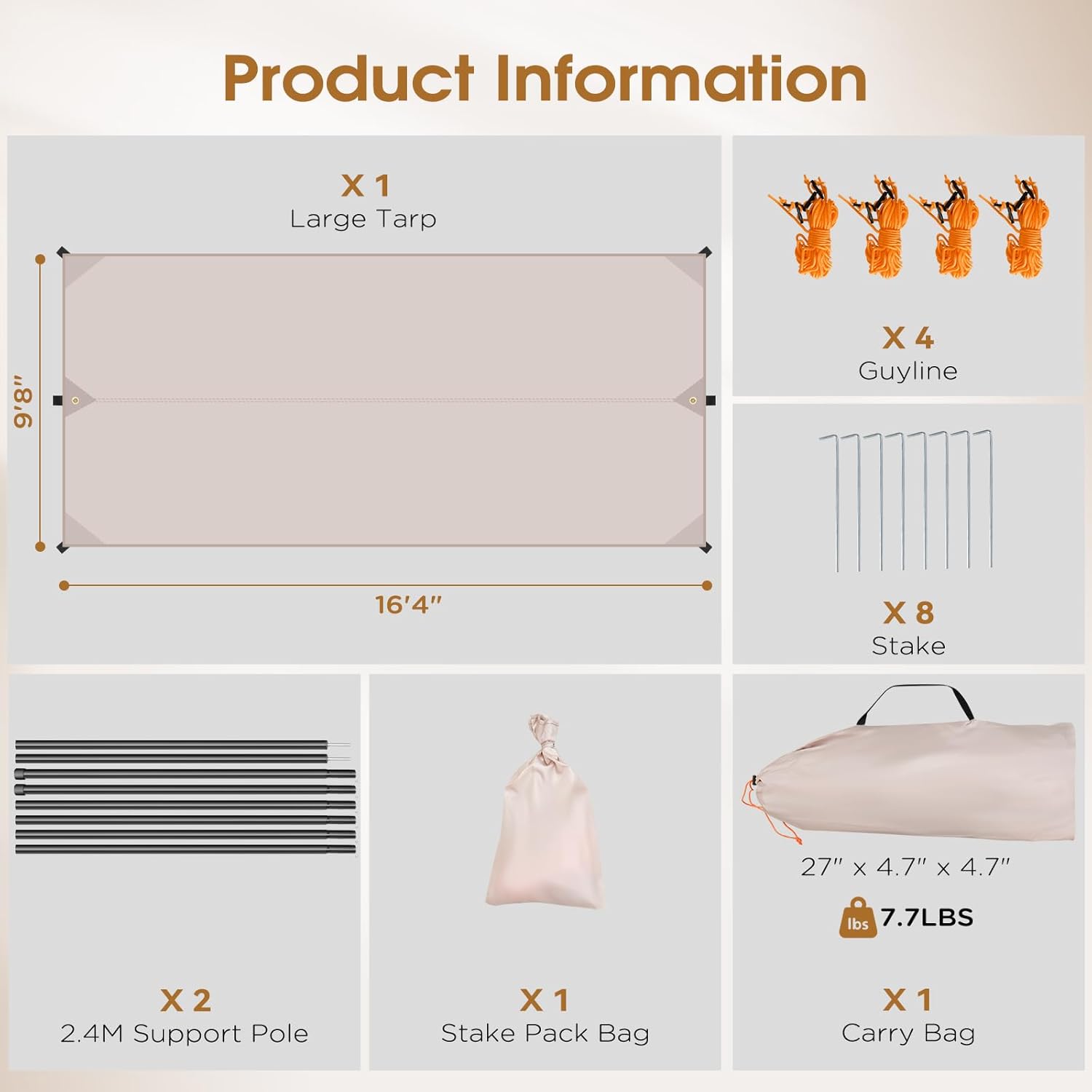 Camping Tarp with Poles, 10 x 16.4 ft Large Camping Awning, Waterproof Tent Tarp, Picnic, Beach, Outdoor Activities, Hammock, Garden, Car - Image 2