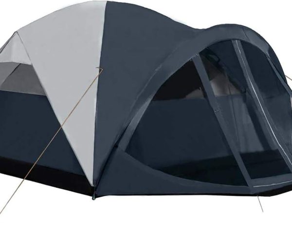 6 Person Dome Tent w/ Removable Rain Fly and Screen Room, Water Resistant - Navy/Gray