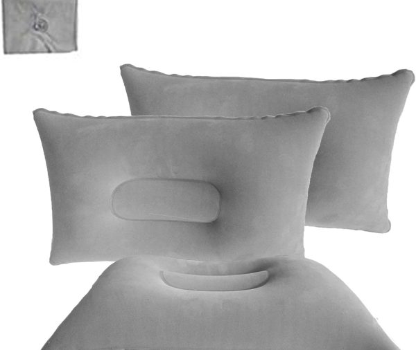 3 Pack Ultralight Inflatable Pillow Small Squared Flocked Fabric Air Pillow for Hiking,Camping,Traveling,Napping,Desk Rest, Beach Pillow Neck Lumbar Support(Gray)