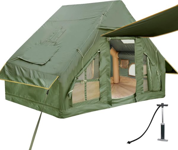 Inflatable Camping Tent with Pump and Stove Jack, 4-6 Person Inflatable Tent for Camping, Easy Setup Waterproof Inflatable House Tent
