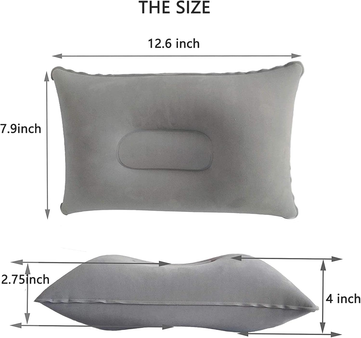 3 Pack Ultralight Inflatable Pillow Small Squared Flocked Fabric Air Pillow for Hiking,Camping,Traveling,Napping,Desk Rest, Beach Pillow Neck Lumbar Support(Gray) - Image 2