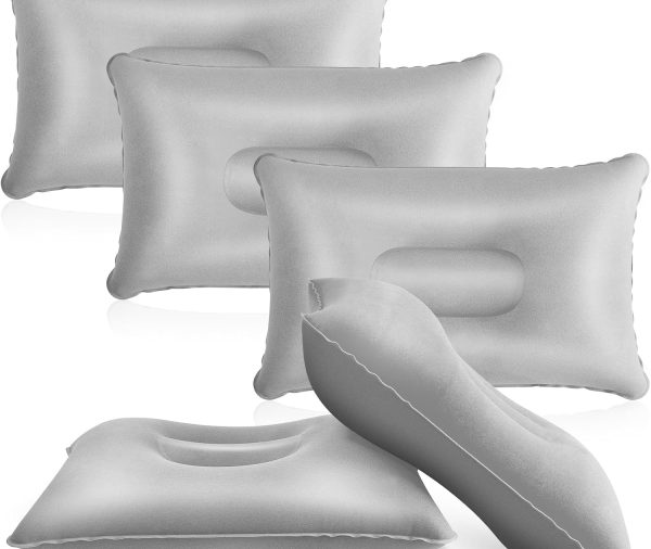 5 Pieces Inflatable Travel Pillow Portable Compact Air Pillow Flocked Fabric Backpacking for Camping Hiking Home Office Sleeping Neck Head Lumbar Support(13.39 x 8.66 Inches,Gray)