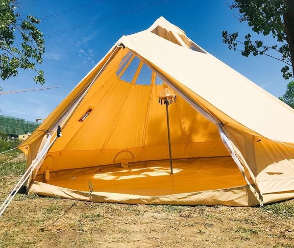 Bell Tent 4 Season Waterproof Cotton Canvas Glamping Yurt Tent with Stove Jack Hole and Roof Windows for 6-8 Persons Camping Hunting