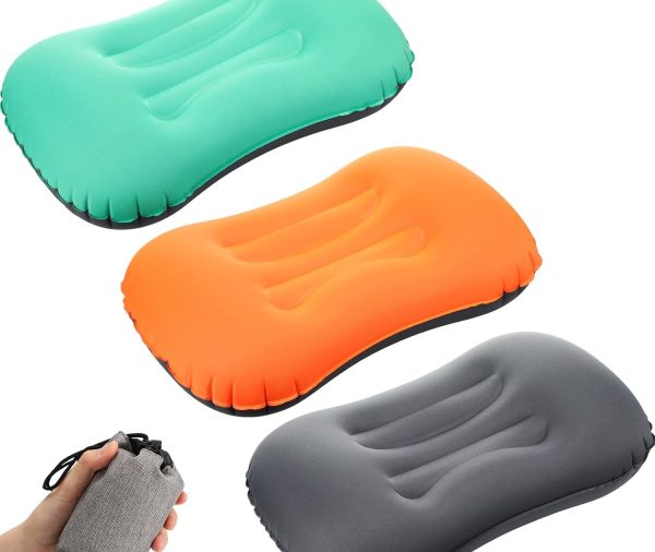 3 Pcs Inflatable Camping Travel Pillow Ultralight Inflating Pillows Lightweight Portable Backpacking Pillow for Neck Lumbar Support Camp Hiking Sleeping, 3 Colors
