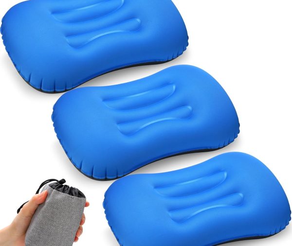 3 Pcs Inflatable Camping Travel Pillow Ultralight Inflating Pillows Lightweight Camping Pillow Portable Backpacking Pillow for Neck Lumbar Support Hiking Sleeping Camping (Dark Blue)