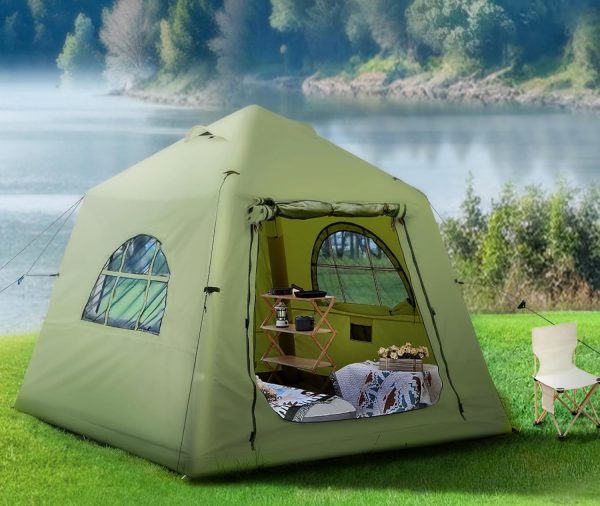 Upgraded 100% Waterproof Inflatable Camping Tent, Large Blow-Up Air Tent, No Assembly Needed Luxury Glamping House, Oxford Fabric