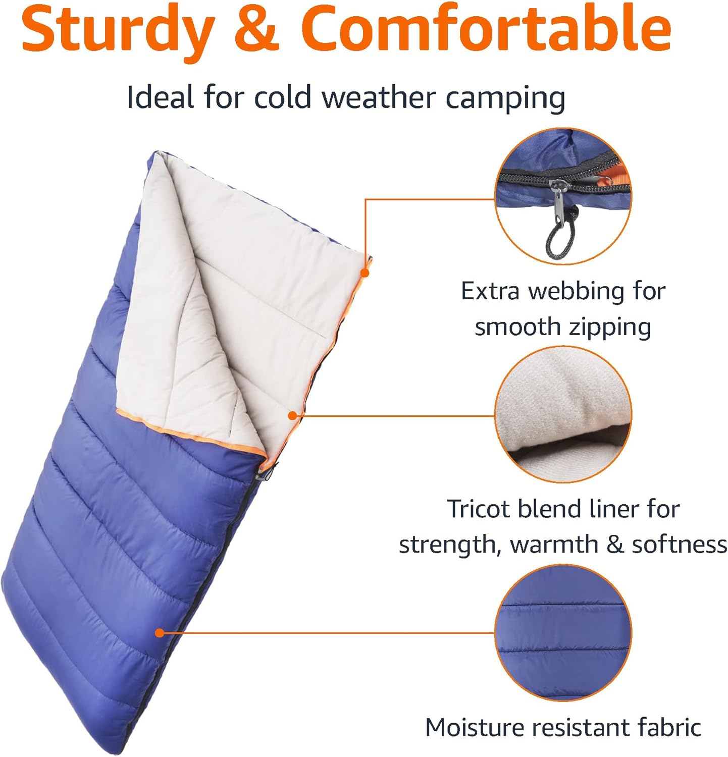 30°F Cool Weather Sleeping Bag, 75 Inches x 33 Inches, Blue - Image 2