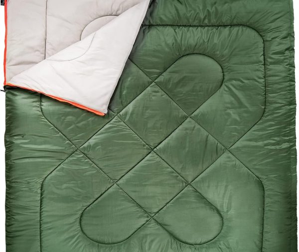 40°F Cool Weather Two-Person Sleeping Bag, 87 Inches x 59 Inches, Olive Green