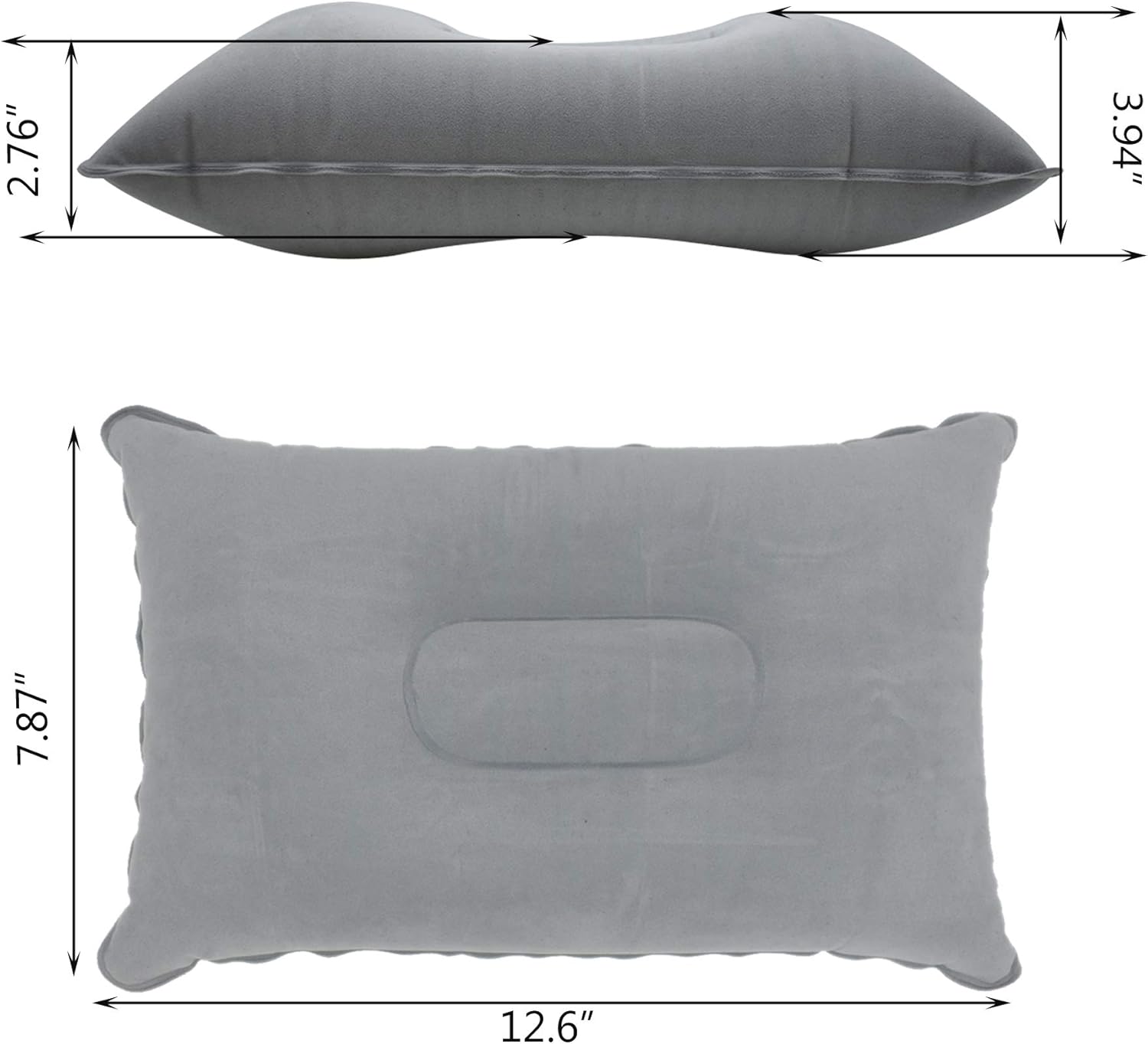 2 Pack Ultralight Inflatable Pillow Small Squared Flocked Fabric Air Pillow for Beach Hiking,Camping,Traveling,Napping,Desk Rest,Neck &Lumbar Support(Gray) - Image 2