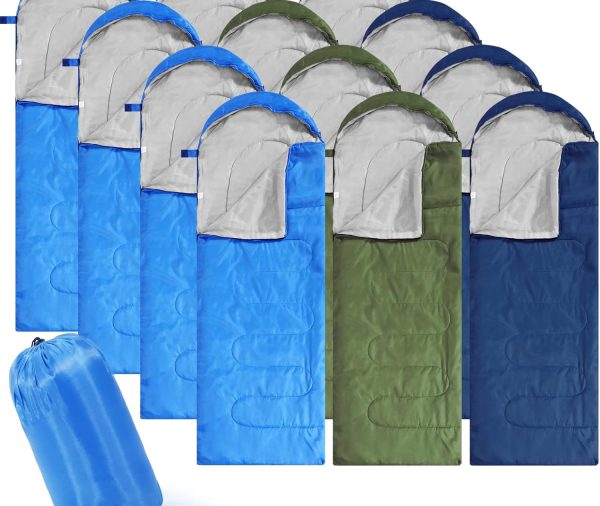 12 Pcs Camping Sleeping Bag Bulk for Adults Homeless 4 Seasons Cold Warm Weather Sleeping Bags Waterproof Lightweight with Compression Sack for Hiking Travel Outdoor (Multicolor)