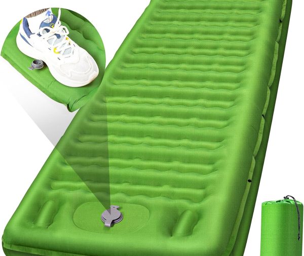 Camping Sleeping Pad, Extra Thick 5 Inch Camping Mat with Pillow Built-in Foot Pump Inflatable Sleeping Pads Compact for Camping Backpacking Hiking Traveling Tent（Green）