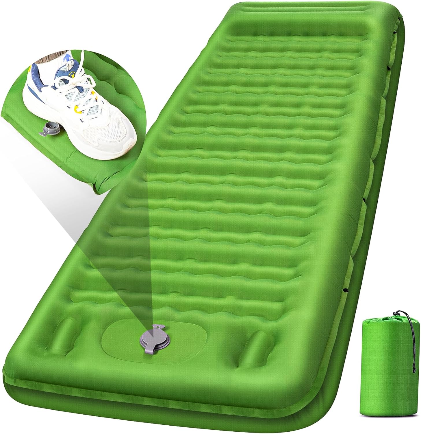Camping Sleeping Pad, Extra Thick 5 Inch Camping Mat with Pillow Built-in Foot Pump Inflatable Sleeping Pads Compact for Camping Backpacking Hiking Traveling Tent(Green)