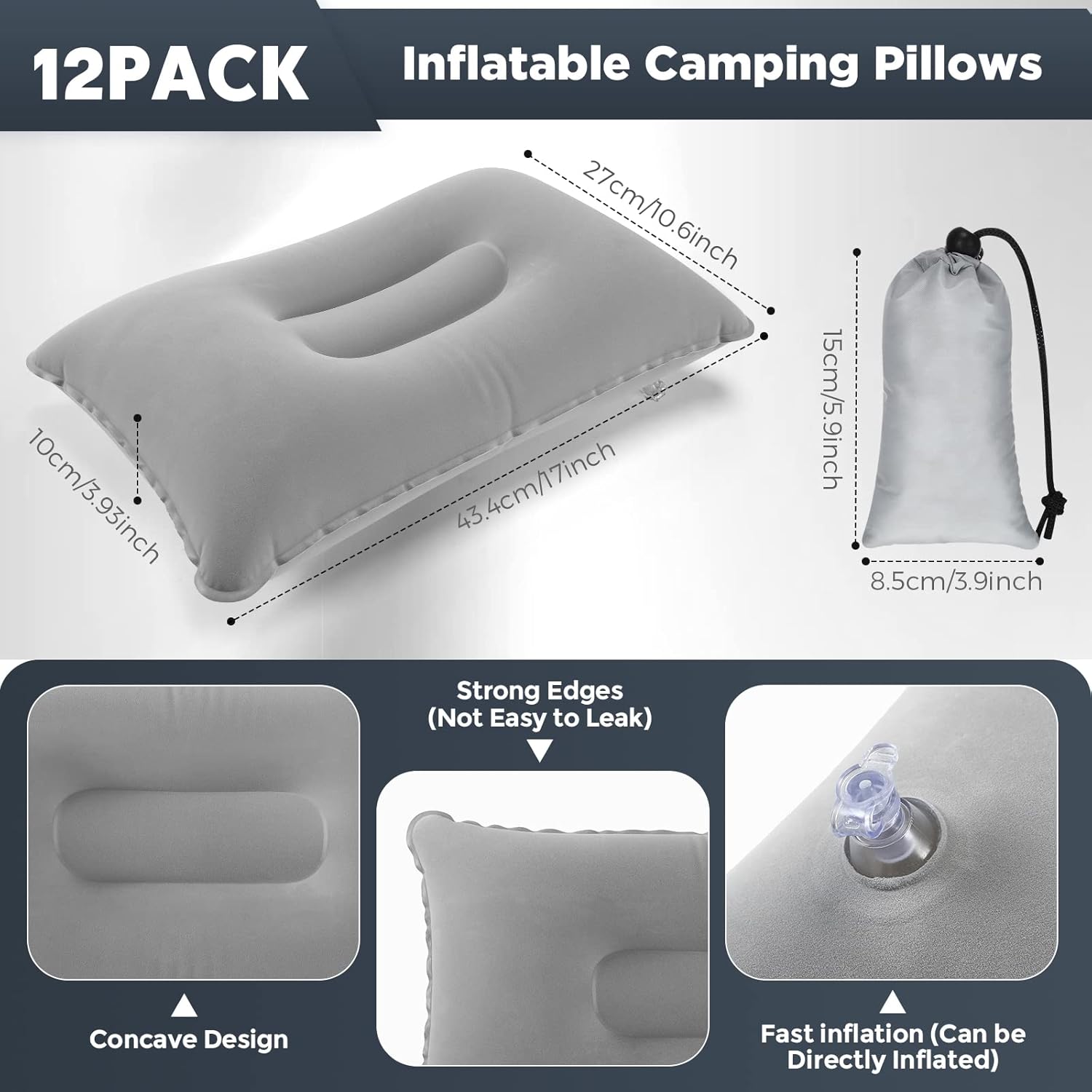 12 Pack Inflatable Camping Pillow with Storage Bags Ultralight Compressible Inflatable Pillow Blow up Compact Camping Travel Pillow for Backpacking Sleeping Summer Hiking Camp - Image 2