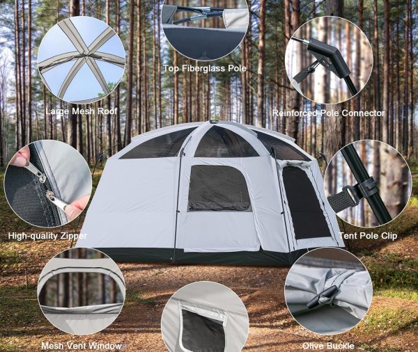 4-6 Person Camping Tent, Large Family Cabin Tents with Porch & Rainfly, Double Layer Waterproof Glamping Tent with 2 Rooms 2 Doors, Portable Big Tents for Outdoor Camping Hiking Party