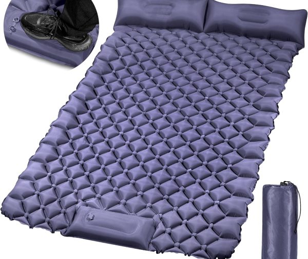 Double Camping Pads for Sleeping, Ultralight Floor Mattresses for Sleeping with Built-in Pillow Foot Pump, Mattress Foldable for Tent, Backpacking, Hiking, Car Traveling, Navy Blue