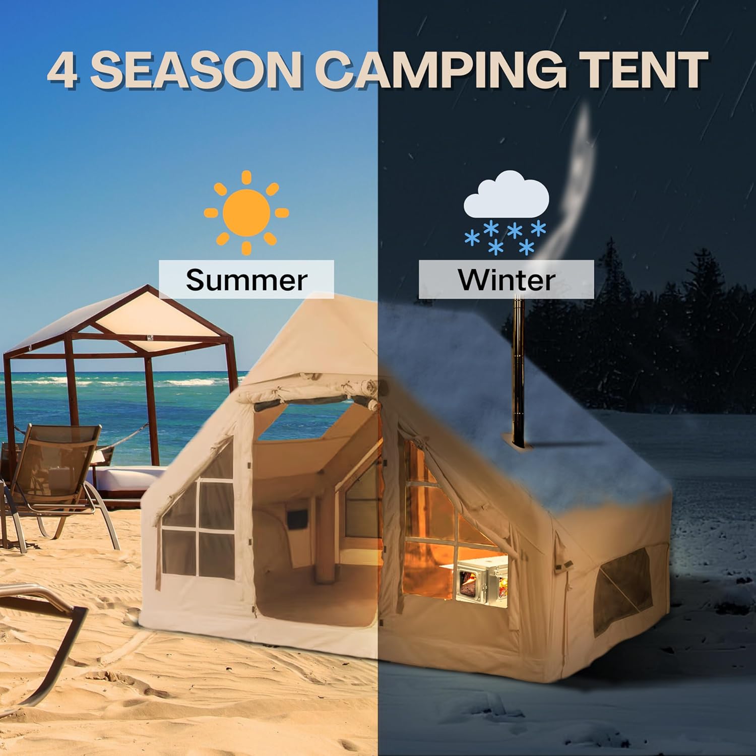 Inflatable Tent for Camping, Easy Set-Up with Hand Pump, Portable 4 Season Blow Up Tent, in Waterproof Oxford, Outdoor Use for 4-6 & 6-8 Person - Image 2