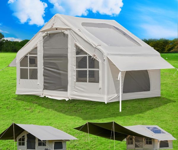 Inflatable Tent with Pump,4-6 Person Instant Glamping Camping Tents House, Easy Setup Blow Up Family Tents for 4 Seasons Waterproof Inflatable Tent for Camping with Mesh Windows.