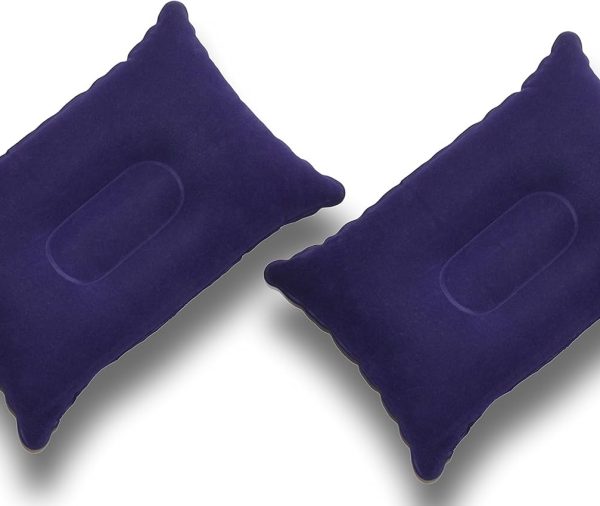 Super-Comfy 2 Pack Small Inflatable Travel Pillow Lumbar Support Flocked Velvet-Touch Navy Blue