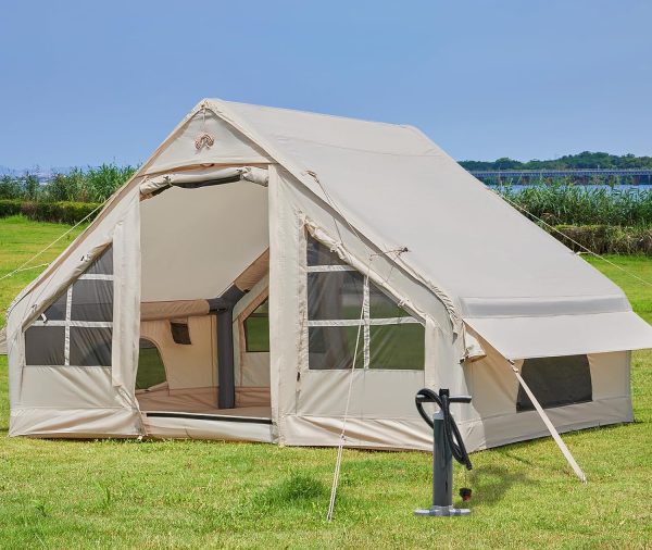 Inflatable Tent with Pump,4-6 Person Instant Glamping Camping Tents House, Easy Setup Blow Up Family Tents for 4 Seasons Waterproof Inflatable Tent for Camping with Mesh Windows.